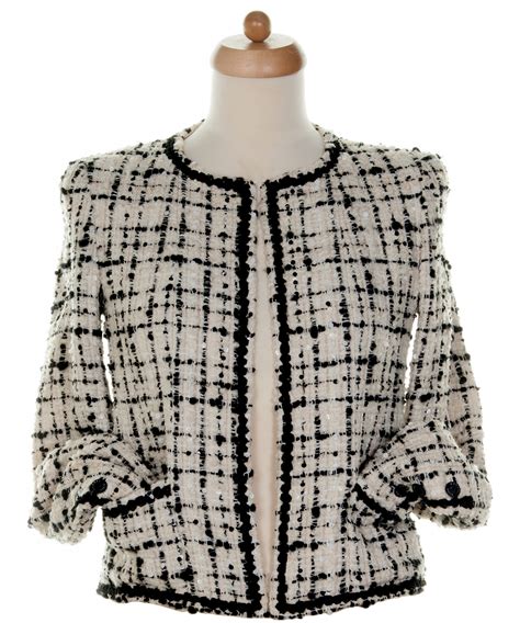 chanel white jacket with black trim|chanel jacket cost.